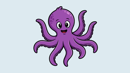 Cartoon octopus with a cheerful expression and vibrant purple color against a light background