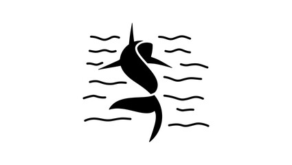Shark in shallow water, black isolated silhouette