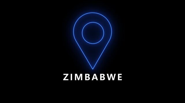 Neon blue location pin icon with the word ZIMBABWE on a black background zimbabwe marker
