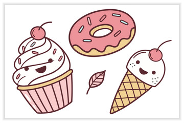 Cute Kawaii Doodles Set cute doodles, cute illustration, kawaii art,