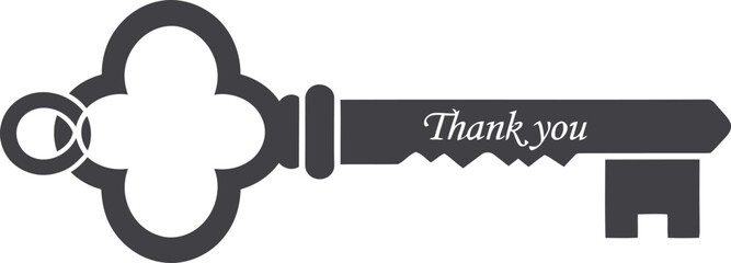 Minimalist flat vintage key icon with engraved thank-you text for elegant gratitude themed vector designs