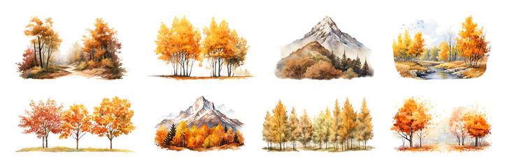 Obraz premium Autumn landscapes watercolor illustrations