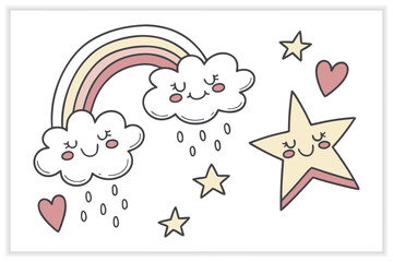 Cute Kawaii Doodles Set cute doodles, cute illustration, kawaii art,