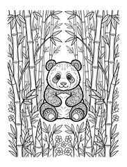 Cute Baby Panda Coloring Book Page Black and White Outline, Coloring book page