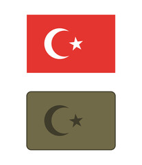 Set of Turkish flag in regular and military versions. Vector illustration.