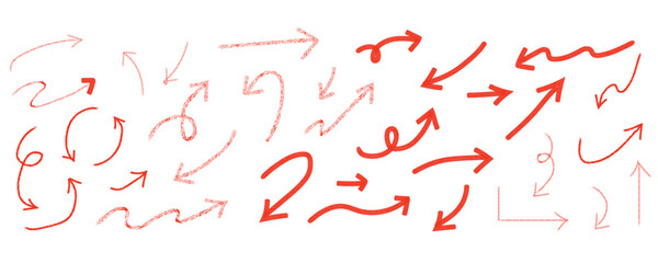 Arrow line vector set. Hand drawn brushes art curved various style arrow set.