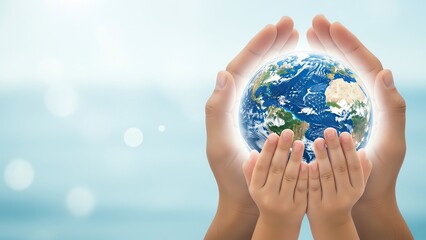 Hands holding Earth globe showing care