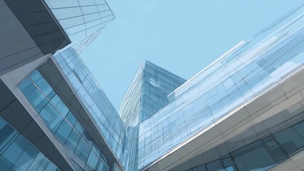 sleek abstract office building illustration glass steel, architecture design, cityscape corporate sleek abstract office building