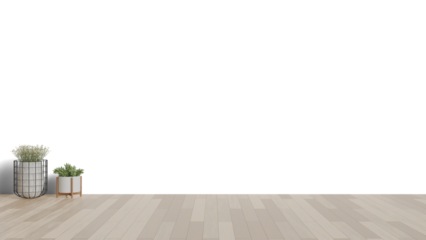 3D Render a room with a planter and a vase on the floor
