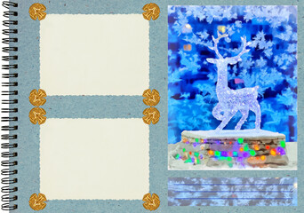 Photo album page for stories. Scrapbooking composition with Christmas and New Year theme....