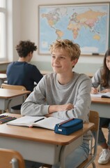 teacher helping students in classroom