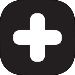 Fototapeta premium A black square with rounded corners containing a white plus sign in the center on white background