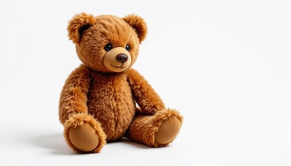 Obraz premium A Brown Teddy Bears Quiet Reflection on a White or PNG Transparent Background PhotoA brown teddy bear sitting alone in the top lef