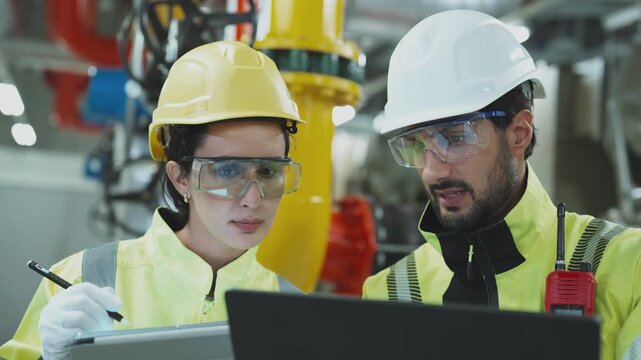 Verification of process cooling system integrity by an industrial engineer examining the key connecting pipeline components.