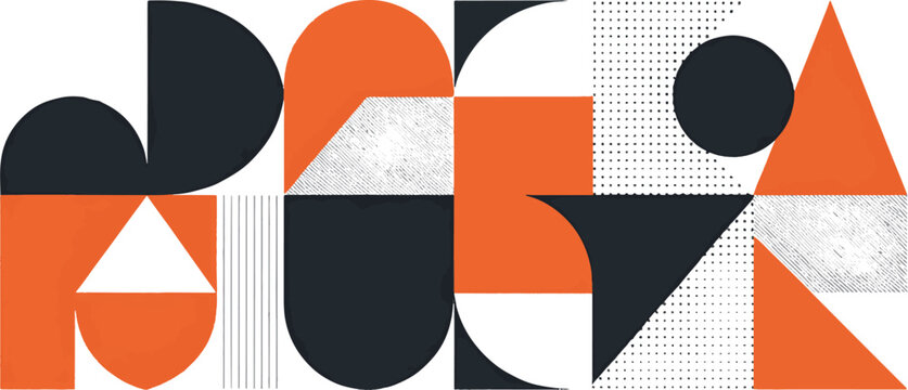 Abstract Geometric Banner Design with Textured Orange and Black Shapes Minimalist Bauhaus Style Horizontal Background - Powered by Adobe