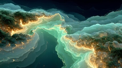 Ethereal Clouds with Glowing Lights in a Mystical Landscape