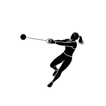 Female athlete competing in hammer throw event.