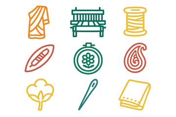 Gathering of traditional textile crafting tools and materials for handmade creations