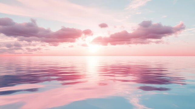 Beautiful pink sky during sunset with clouds and soft light over a serene landscape