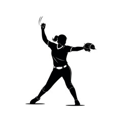 Silhouette of a female softball pitcher in action.