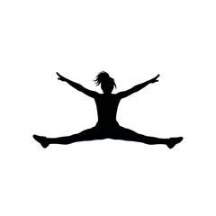 Fototapeta premium Silhouette of a Woman Performing a Gymnastics Split Jump.