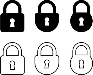 Collection of black and white padlock icons in different styles