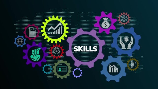 Skills animation video demonstrating international standard organization frameworks, global technology networks, and internet-based competency development systems.