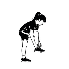 Young girl tying her shoelaces before playing sports.