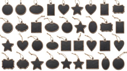 Collection of decorative black chalkboard tags in various shapes  