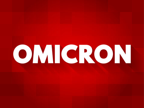 Omicron text displayed in large bold letters on a patterned background with subtle block shapes, creating a modern attention-grabbing design suitable for alerts, headlines, and informational graphics