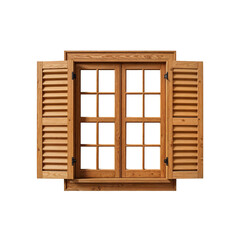 Obraz premium Wooden Window with Open Louvered Shutters