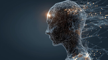 Abstract Artificial Intelligence Network – Digital Human Mesh and Neural Data Flow Concept