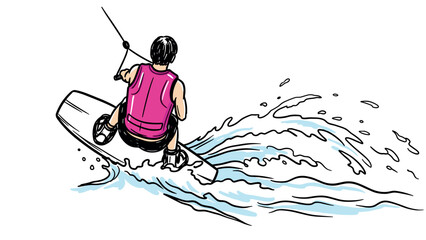 Dynamic wakeboarding adventure: vibrant rider in motion with splashing waves and energy