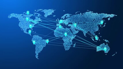 Animated visualization of a global digital network illustrating dynamic data flow, interconnected communication nodes, and worldwide information exchange - Powered by Adobe