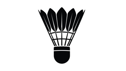 A black and white illustration of a badminton shuttlecock on a white background