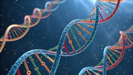 A vibrant, digital illustration of DNA strands showcasing colorful nucleotides against a dark background, symbolizing the complexity of genetics.