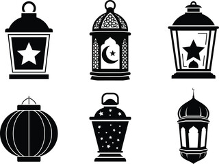 Collection of black silhouette middle eastern and moroccan style lanterns