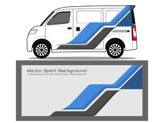 van livery design vector. Graphic abstract stripe racing background designs for wrap in blue color combination EPS 10