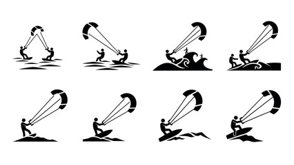 Silhouette kitesurfing icons collection: dynamic water sport designs