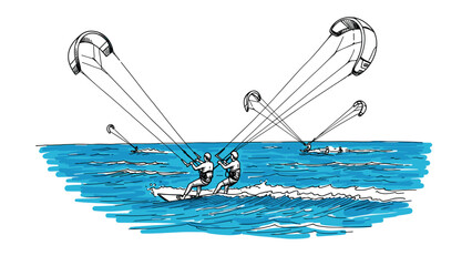Kiteboarding adventure on the ocean waves in dynamic sketch art style