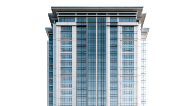 Modern office building presenting its elegant glass and concrete facade, embodying corporate success and commercial appeal, perfectly suitable for a cutout, png - Powered by Adobe