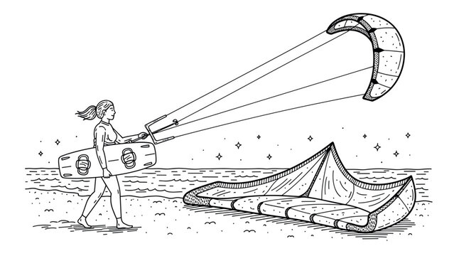 Young woman ready for kitesurfing adventure on the beach