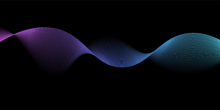 Abstract wave lines dynamic flowing colorful light isolated on black background. Vector illustration design element in concept of music, party, technology, modern.