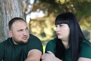 Fototapeta premium Couple having disagreement outdoor showing relationship problems