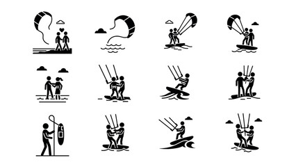 Obraz premium Kitesurfing adventures: silhouette depictions of active water sports enthusiasts