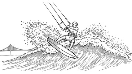 Exciting kiteboarding adventure on ocean waves with surfer in action