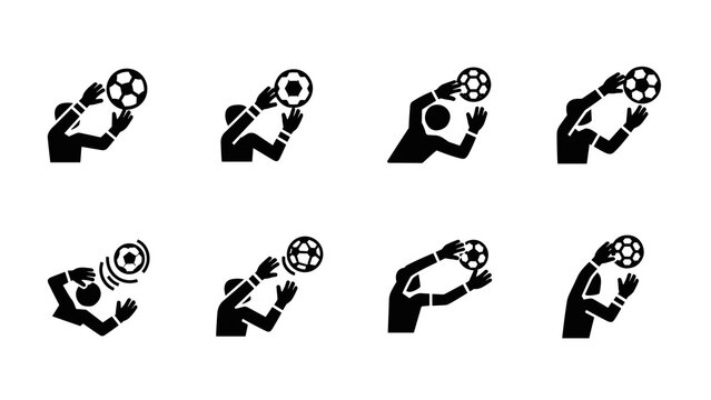 Fototapeta Silhouette icons of soccer goalkeeper saving actions in black