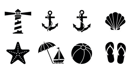Naklejka premium Nautical and beach icons set for summer themes