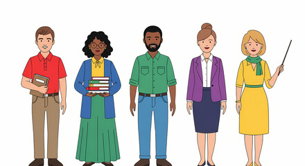 Diverse Group of Teachers Standing Together in a Classroom Setting.