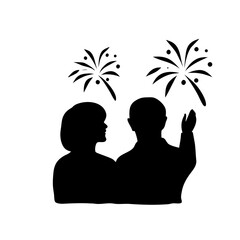 Couple watching fireworks silhouette celebration night sky